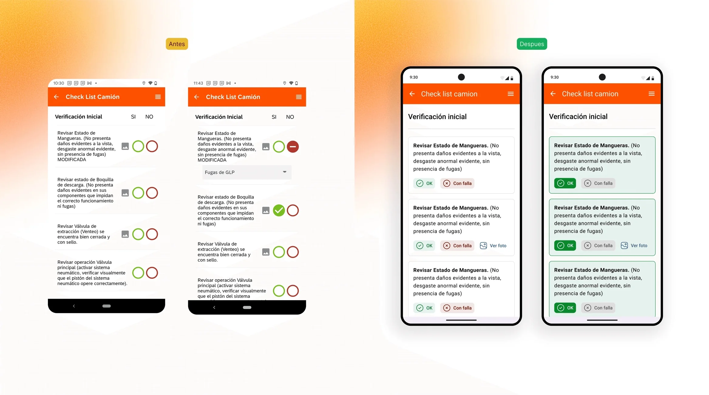 Checklists, antes y después: controles táctiles accesibles y respuesta explícita ante una falla